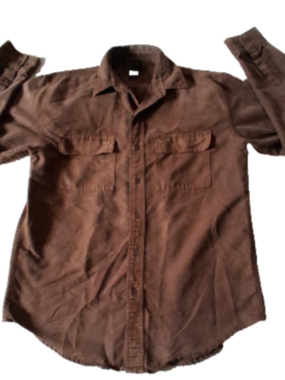 Men's Size M Brown Faux Suede Pockets Button Front Long Sleeve Casual Shirt